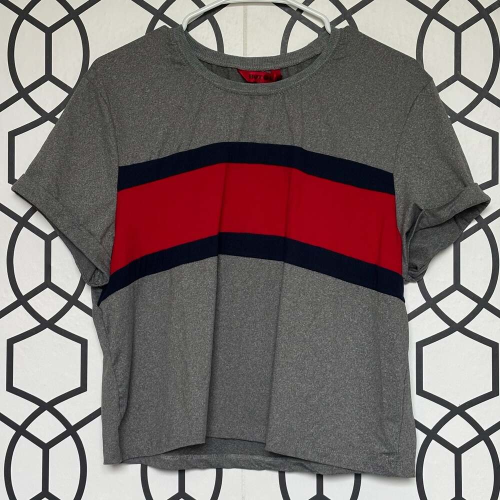 Hot Kiss Grey Colorblock Striped Short Sleeve T-Shirt Size L